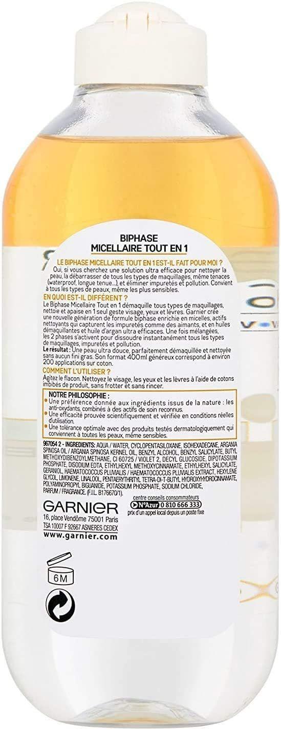 Garnier Skin Active – Eau Micellaire Biphasée Tout-en-1 Maquillage Waterproof 400ml thumbnail