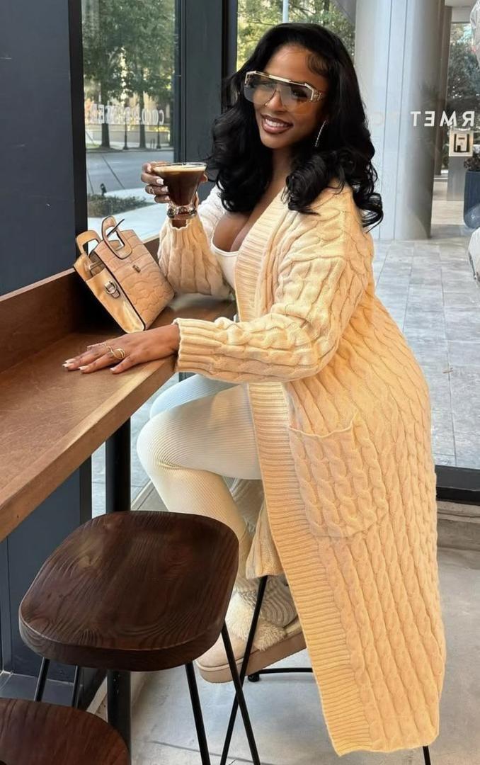 Manteau cardigan femme — Tricot torsadé loose, coupe longue tendance thumbnail