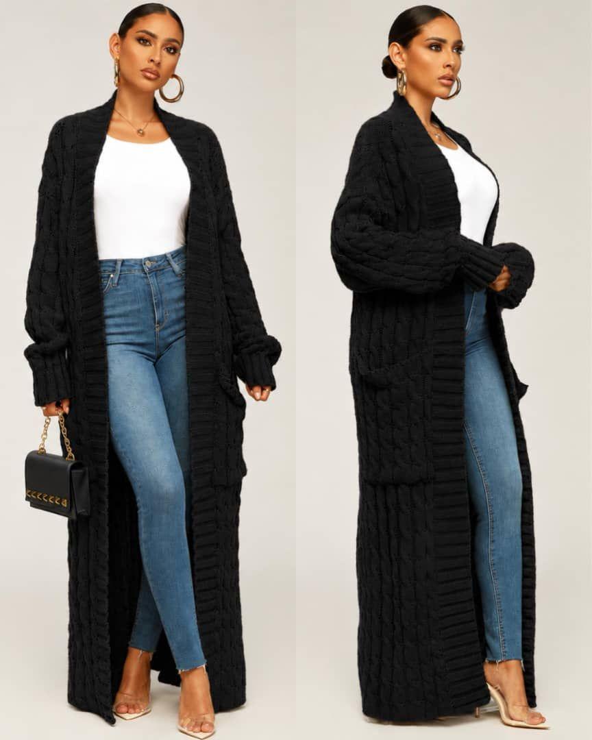 Manteau cardigan femme — Tricot torsadé loose, coupe longue tendance thumbnail