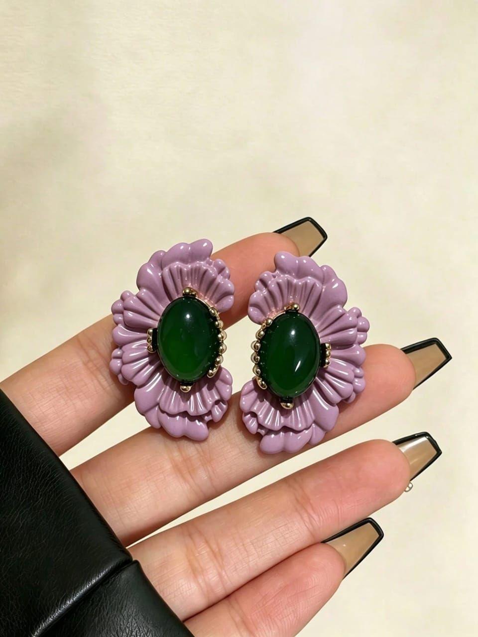 Boucles d’Oreilles Fleur en Alliage avec Verre – Tiges en Acier Inoxydable 304 thumbnail
