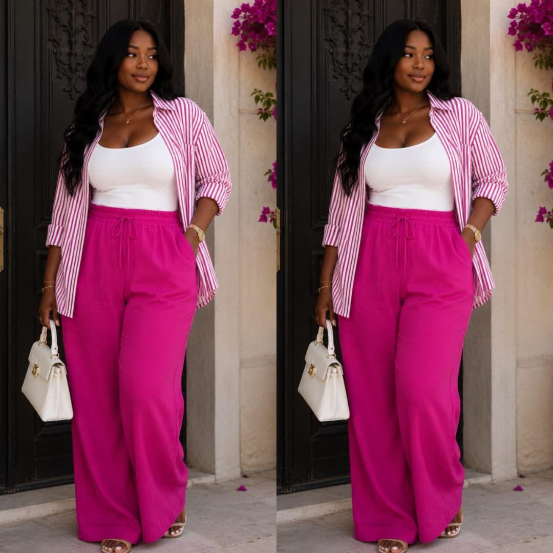 Ensemble Femme Chemise Rayée & Pantalon 