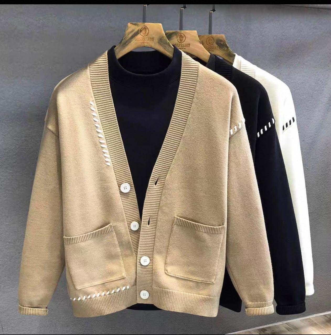 Cardigan Homme à Surpiqûres Contrastées thumbnail