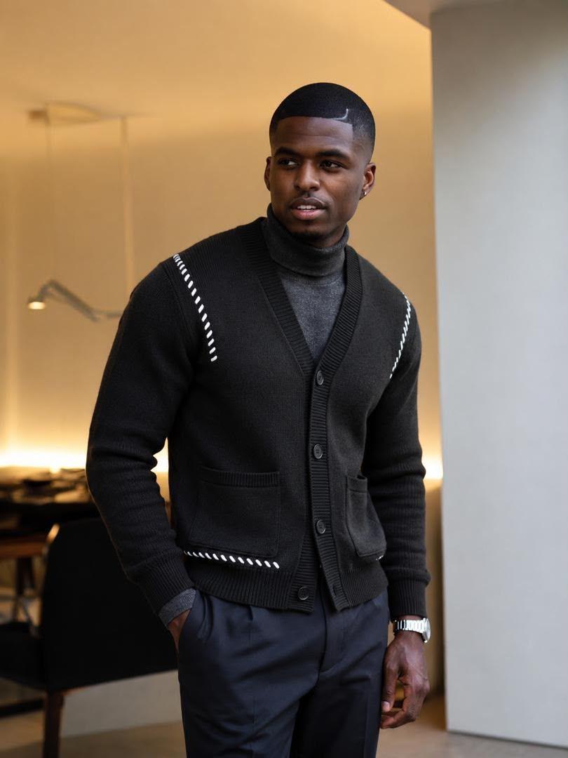 Cardigan Homme à Surpiqûres Contrastées thumbnail