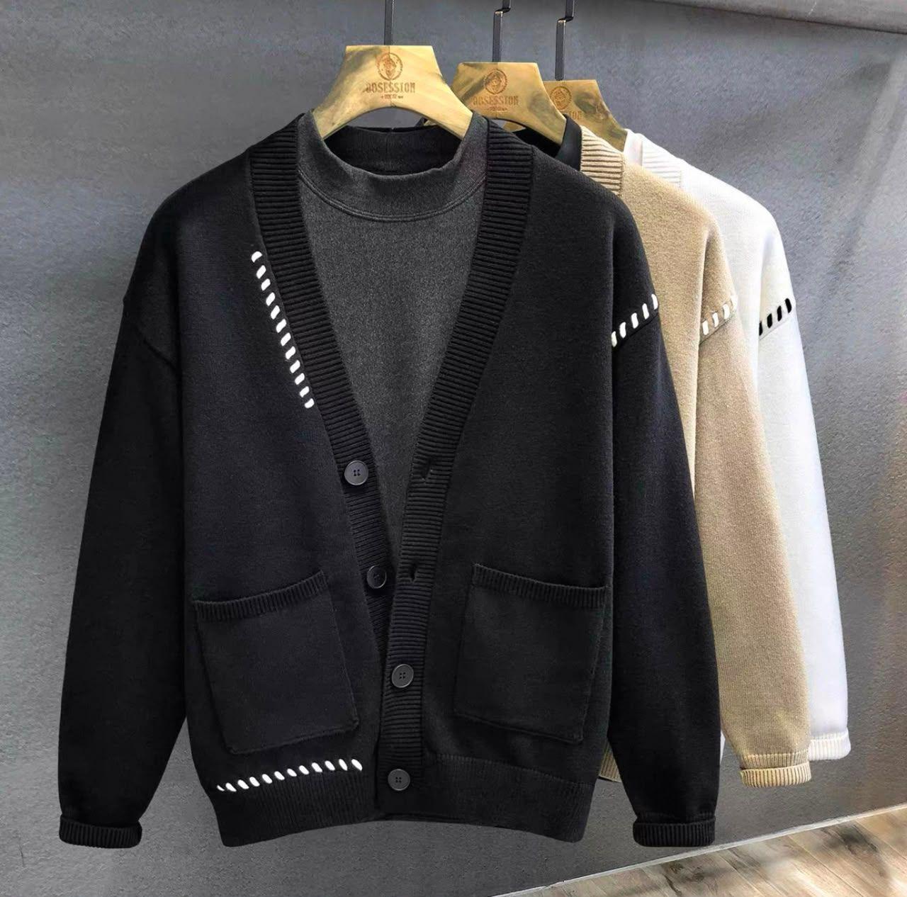 Cardigan Homme à Surpiqûres Contrastées thumbnail