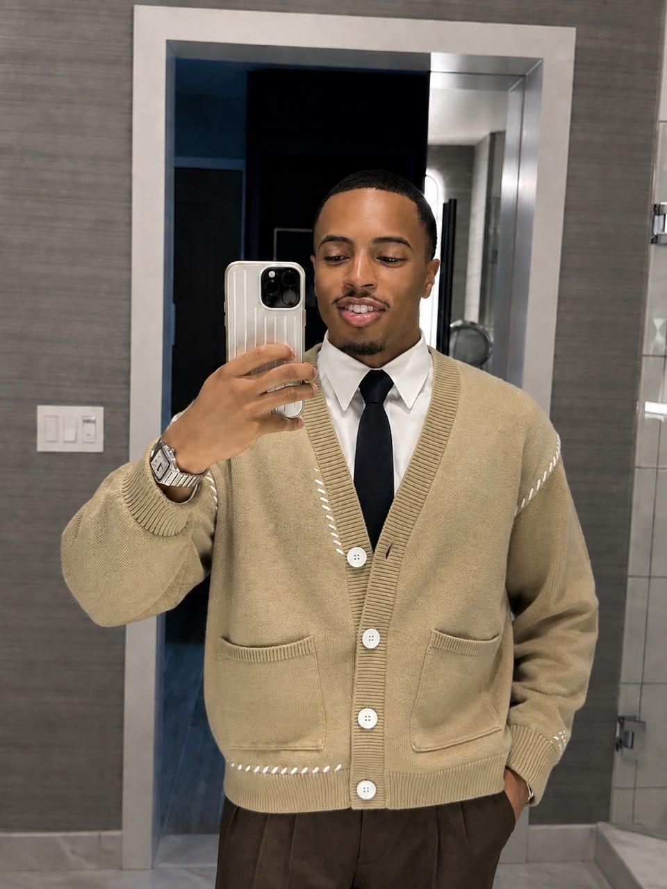 Cardigan Homme à Surpiqûres Contrastées thumbnail