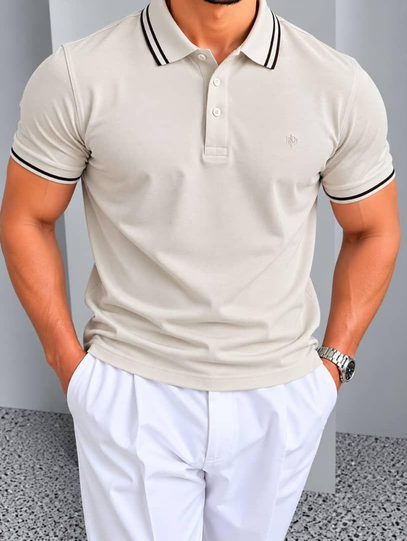 Polo homme à liseré et monogramme brodé