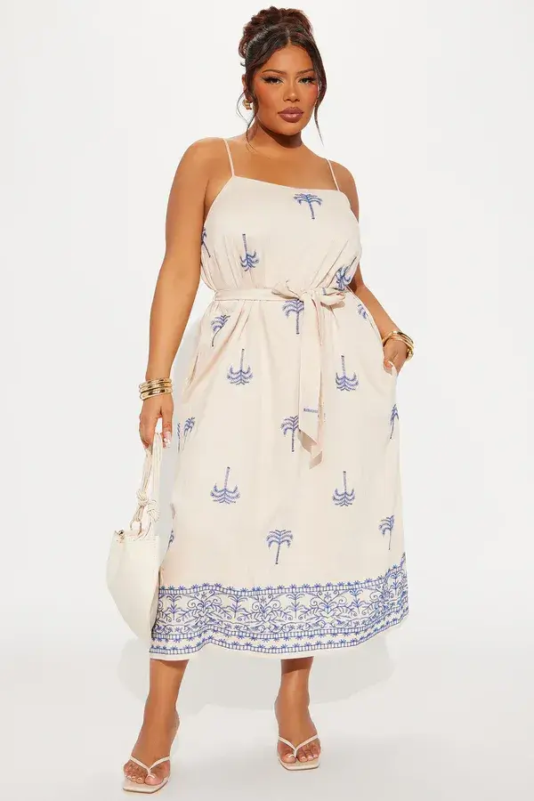 Robe Midi en Lin Maine Sunsets – Bleu/Combo – Fashion Nova