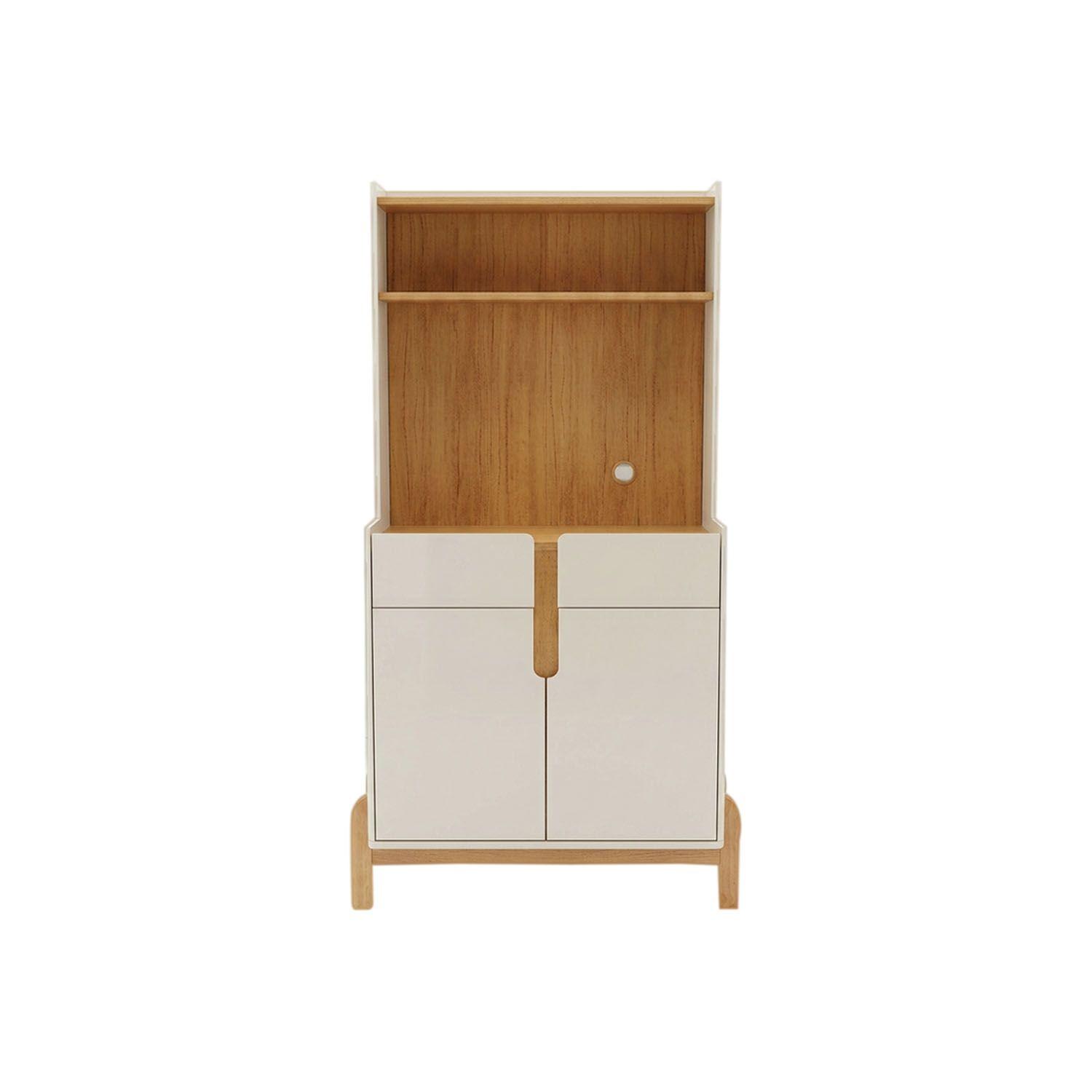 Buffet en bois Lizz 2 portes 2 tiroirs 810x1535x389 mm - Blanc cassé / cèdre