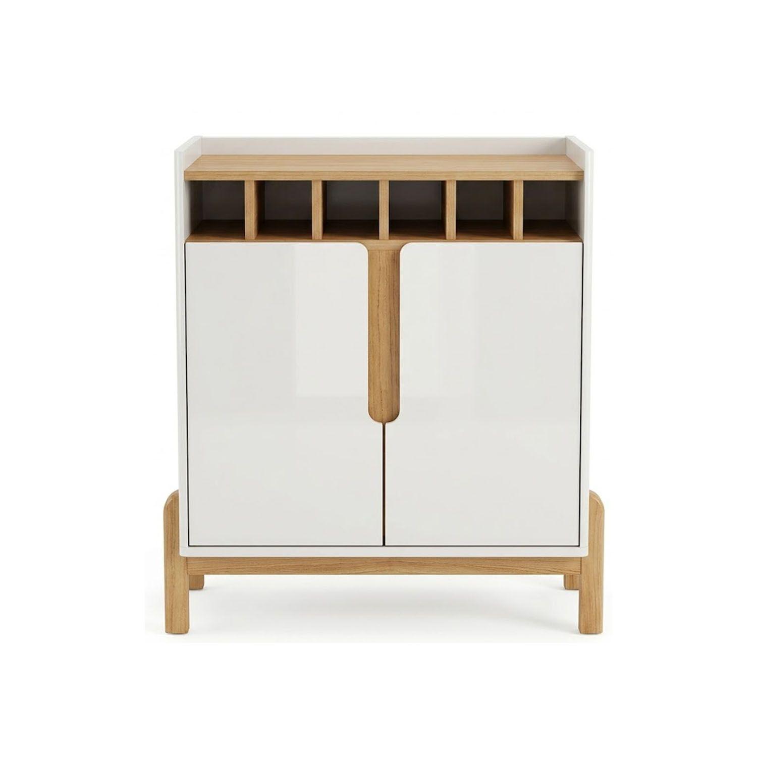 Meuble bar en bois Lizz 750x790x386 mm - Blanc cassé / cèdre
