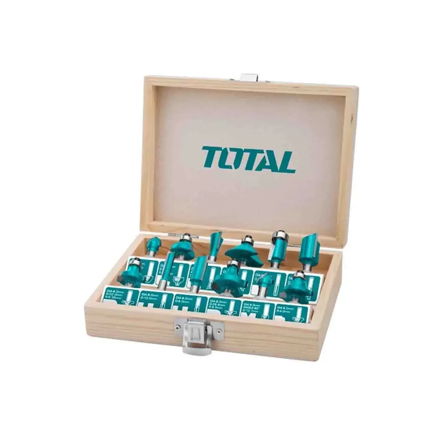 Coffret de 12 fraises pour défonceuse Total queue 12 mm TACSR2121