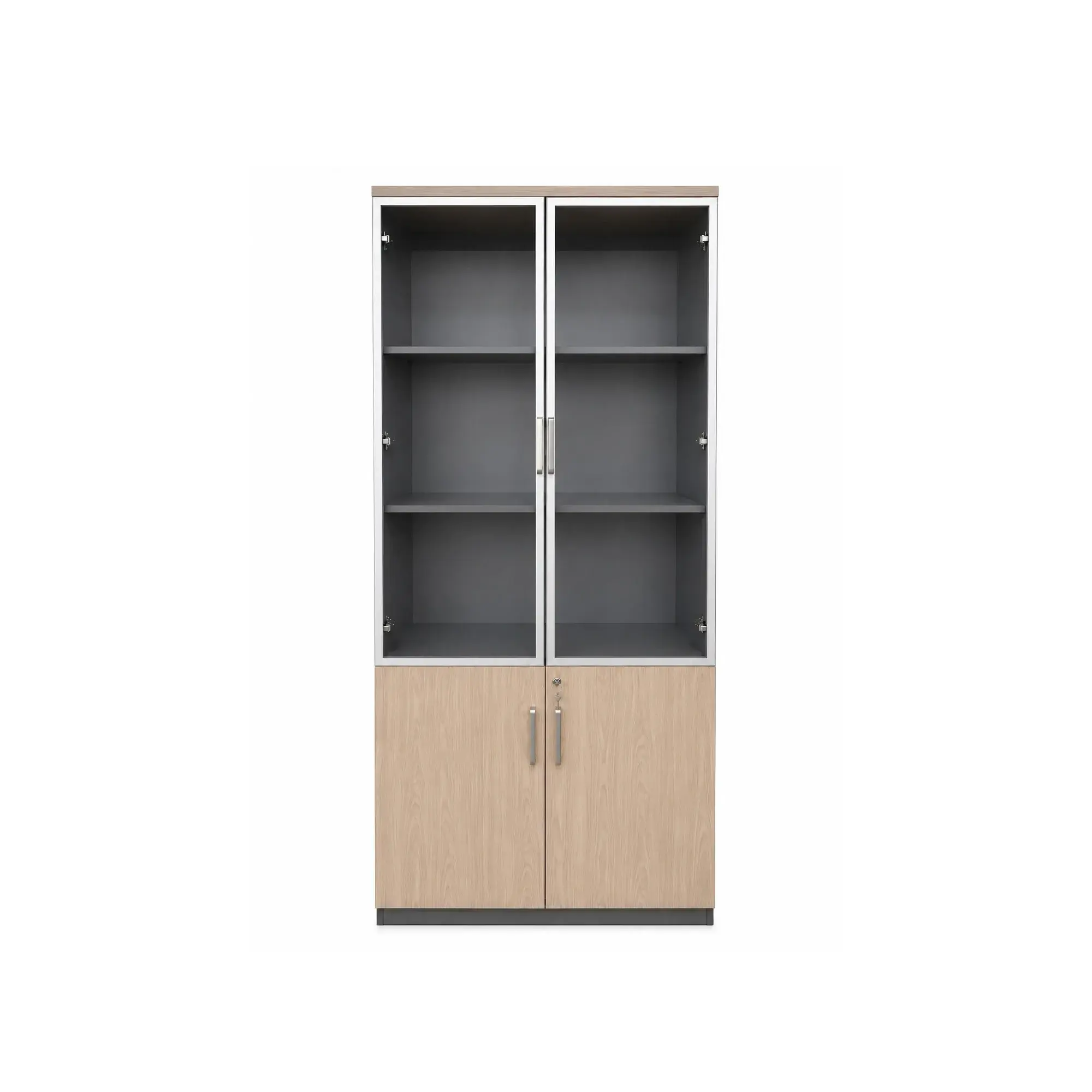 Armoire en bois 2 portes vitrées + 2 portes 80x40x200 cm - Noyer américain / gris foncé