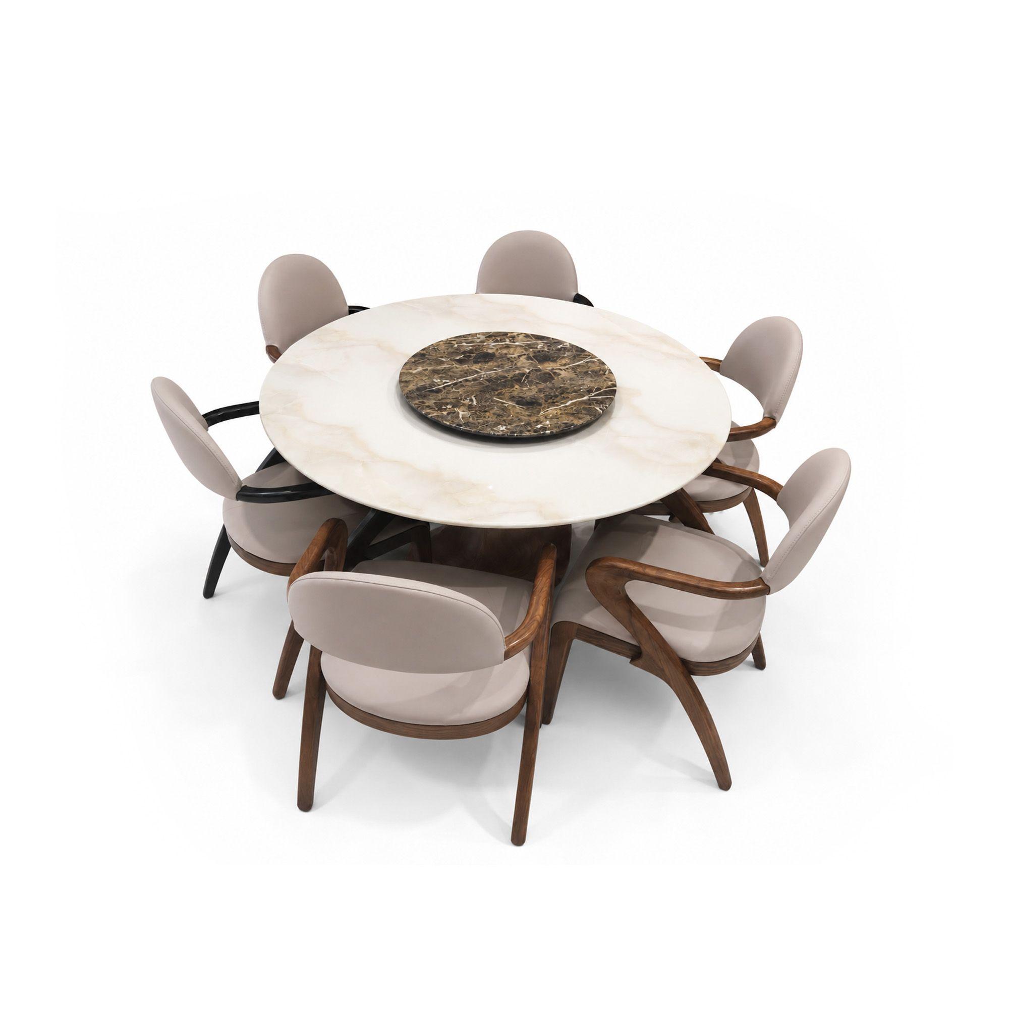 Ensemble salle à manger table ronde en marbre + 6 chaises 130x60x75 cm