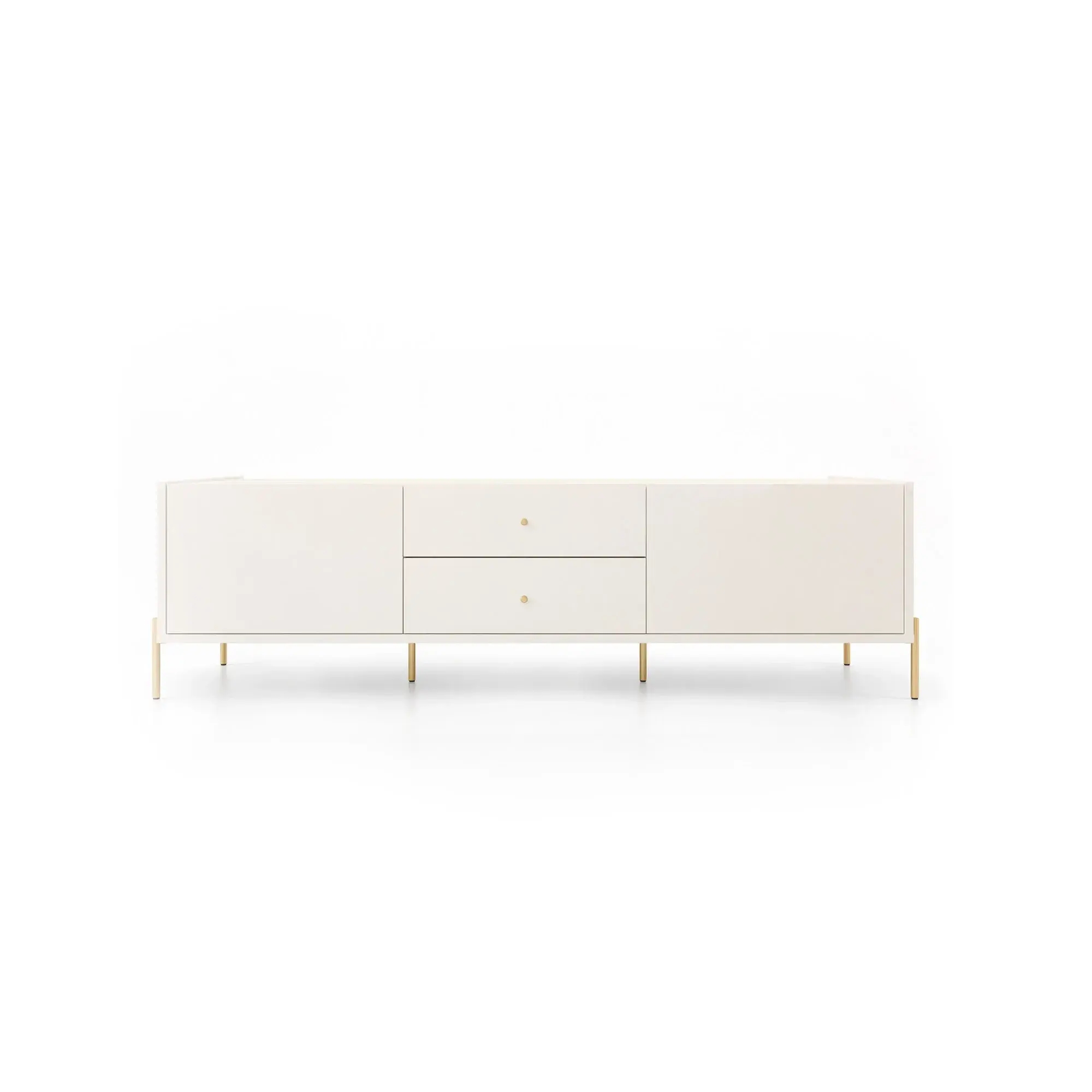 Meuble TV en bois Jasper 2,20 m - Blanc cassé mat / doré