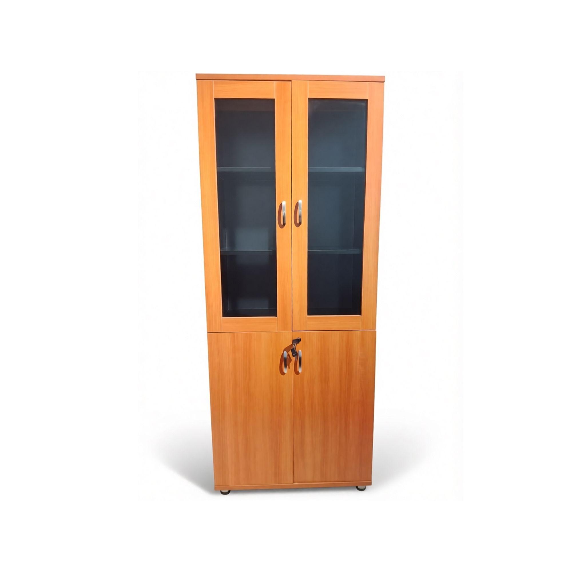 Armoire en bois 2 portes vitrées + 2 portes - 80x40x200 cm