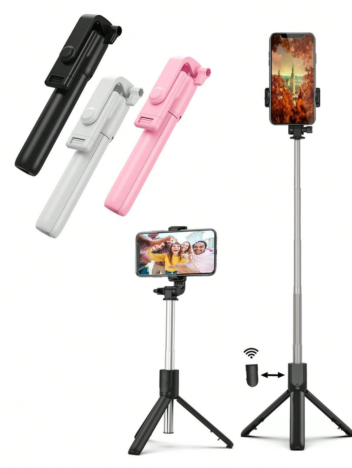 Perche à Selfie Sans Fil 3-en-1 avec Trépied Intégré – Télécommande Bluetooth, Support Smartphone, Rotation 360° – Noire