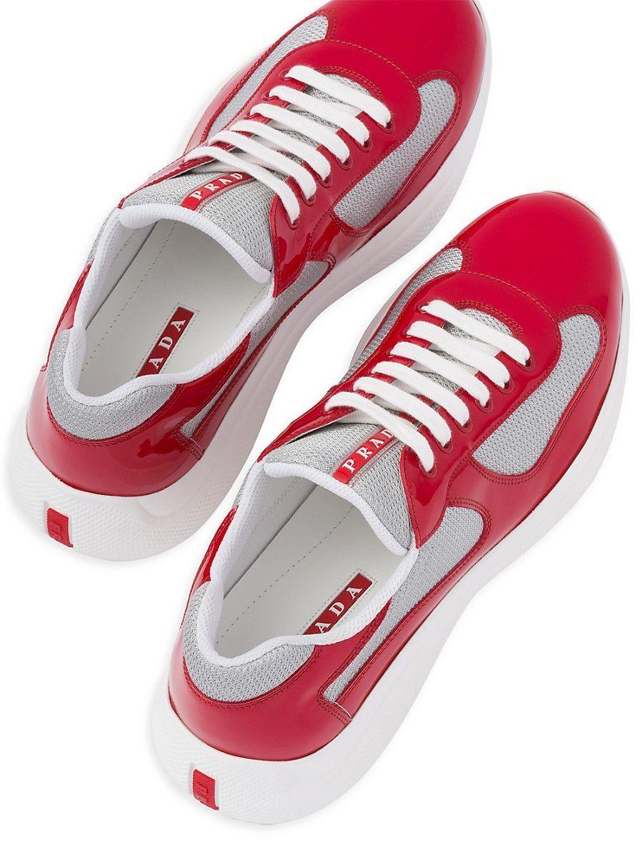 PRADA America’s Cup – Sneakers Basses en Cuir Verni Rouge