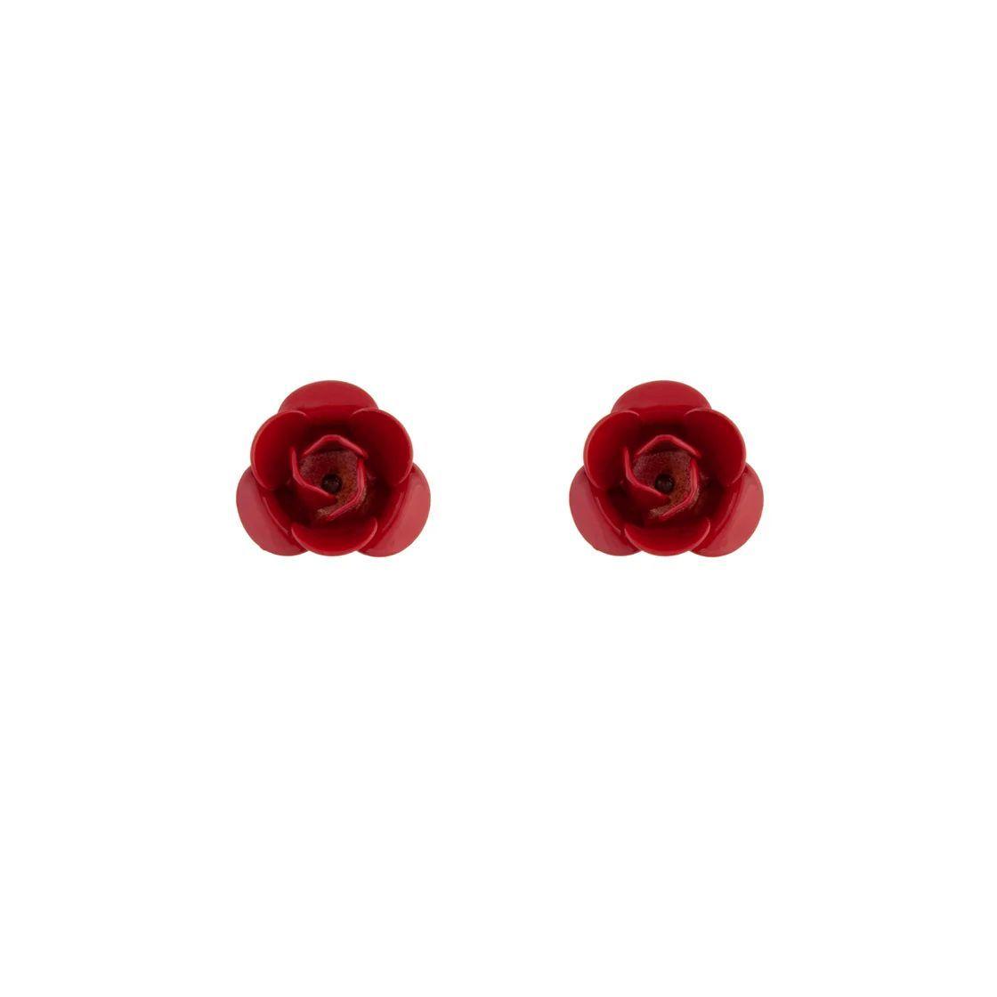 Boucles d’Oreilles Stud Rose Rouge