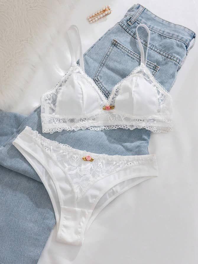 Ensemble Lingerie Blanche Femme – Dentelle Élégante et Confortable