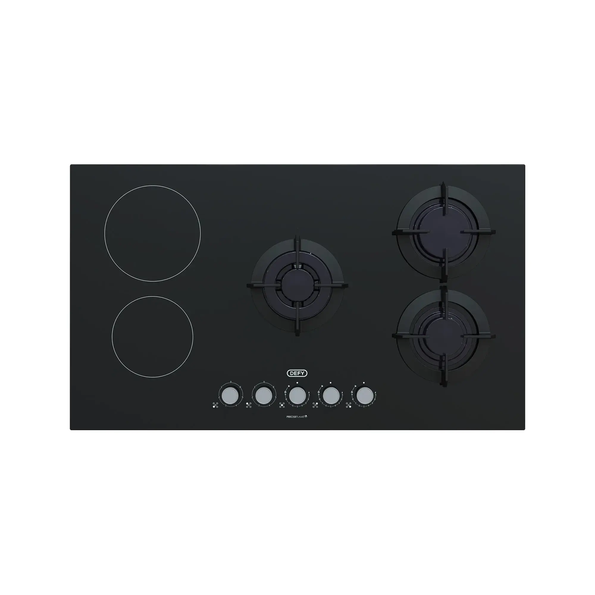 Table de cuisson mixte Defy DHG902 90 cm - 3 feux gaz + 2 foyers vitrocéramiques