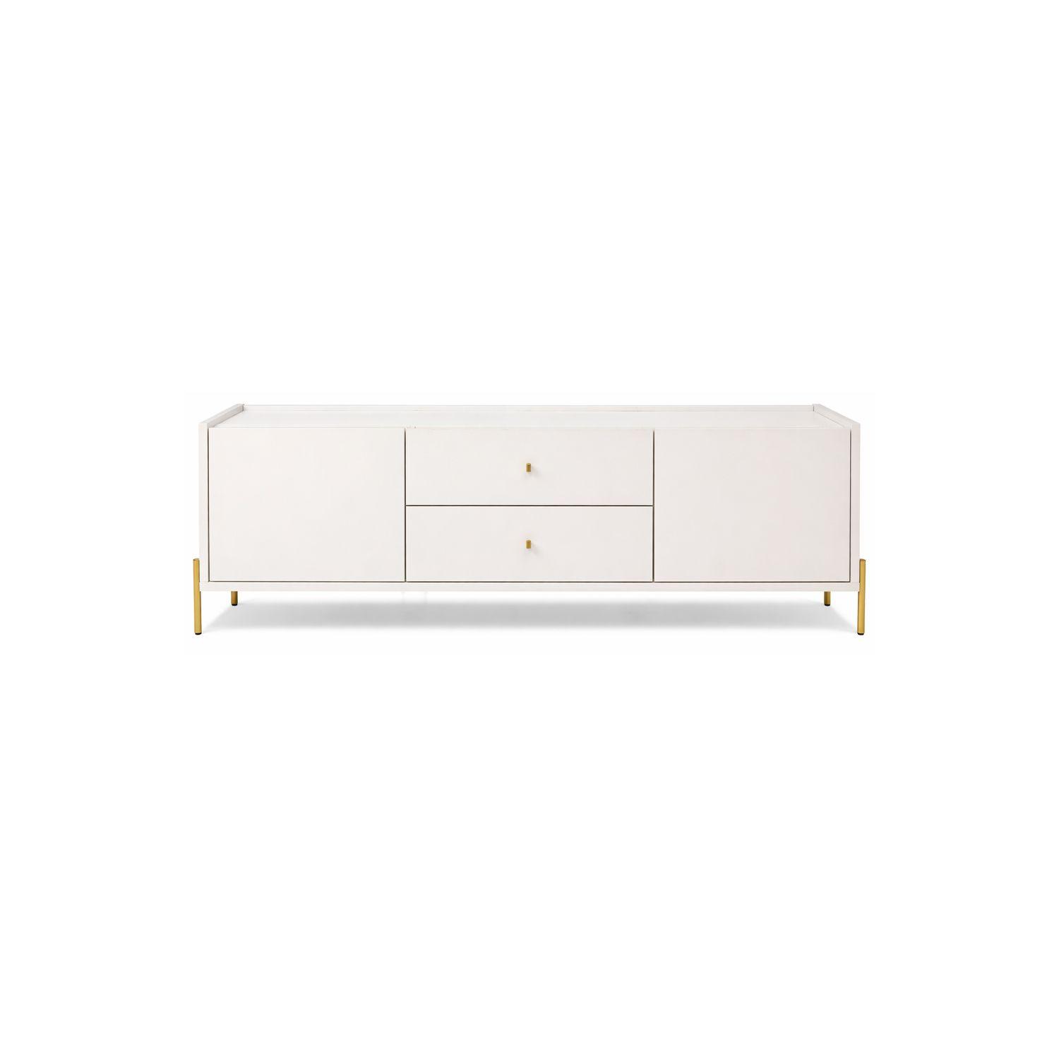 Meuble TV en bois Jasper 1,85 m - Blanc cassé mat / champagne