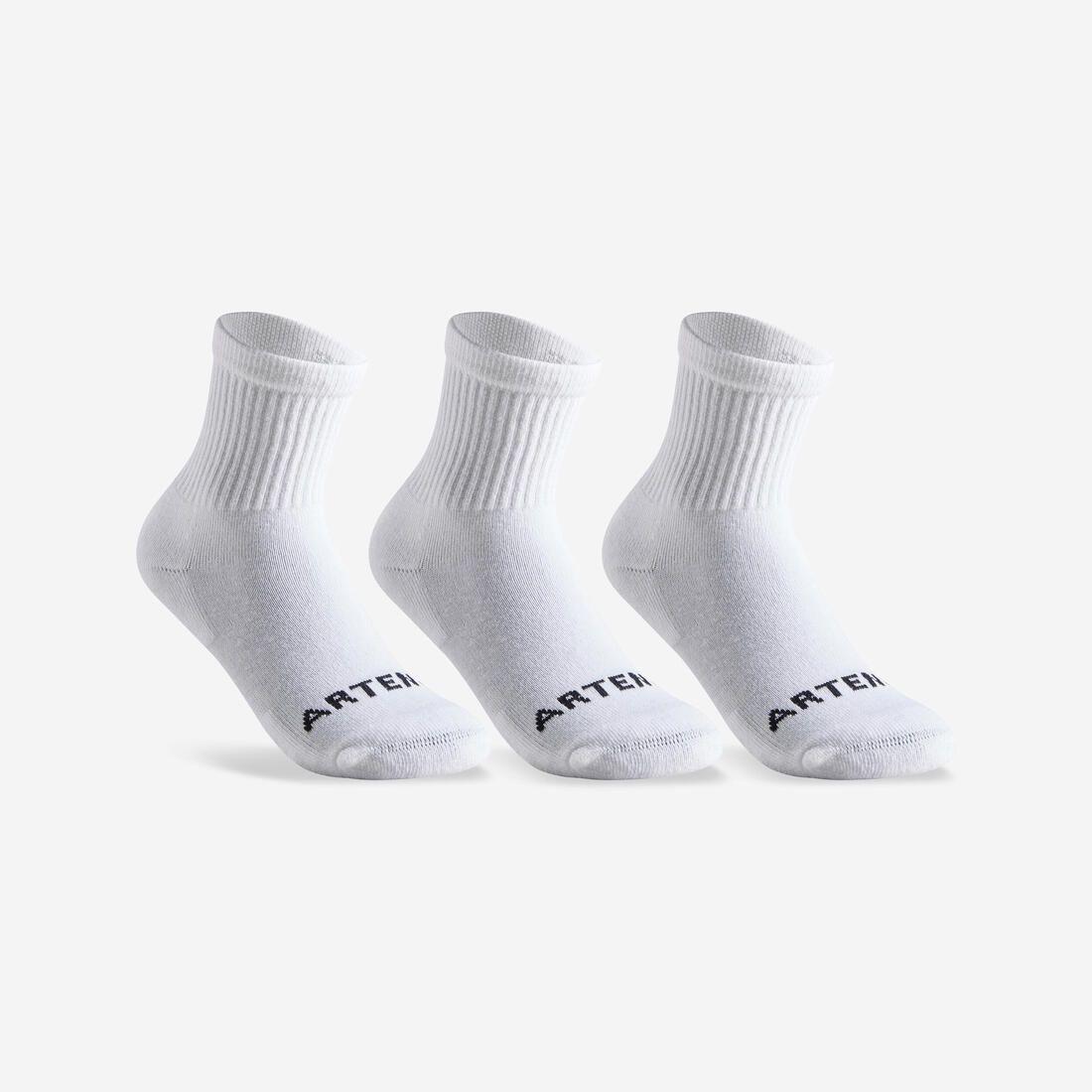 CHAUSSETTES SPORTS DE RAQUETTES HAUTES ENFANT ARTENGO RS 100 BLANCHE LOT DE 3