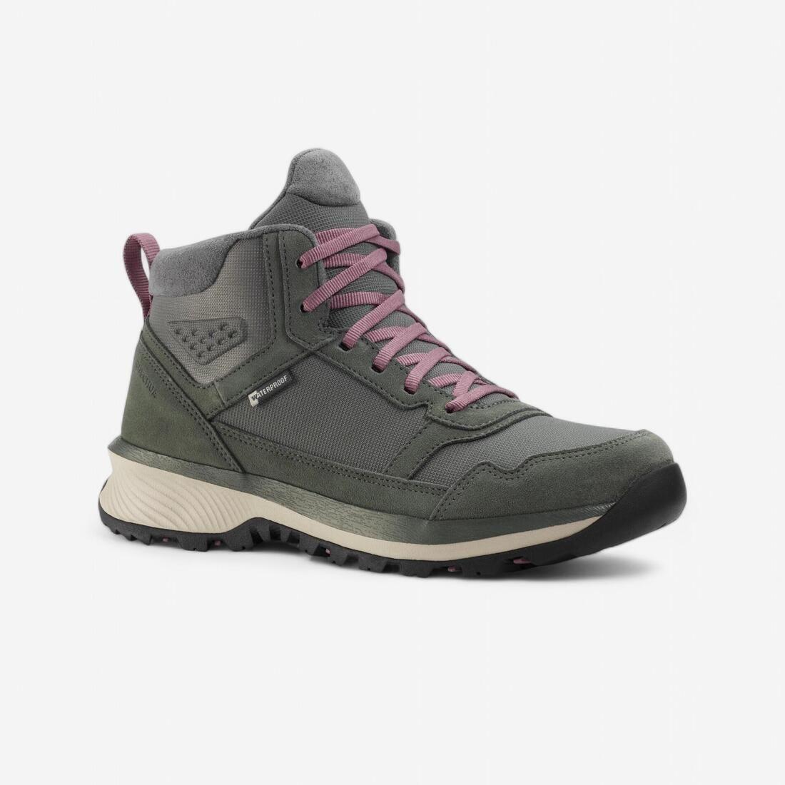 Chaussures de randonnée mid imperméables femme, NH500 Cuir WP gris