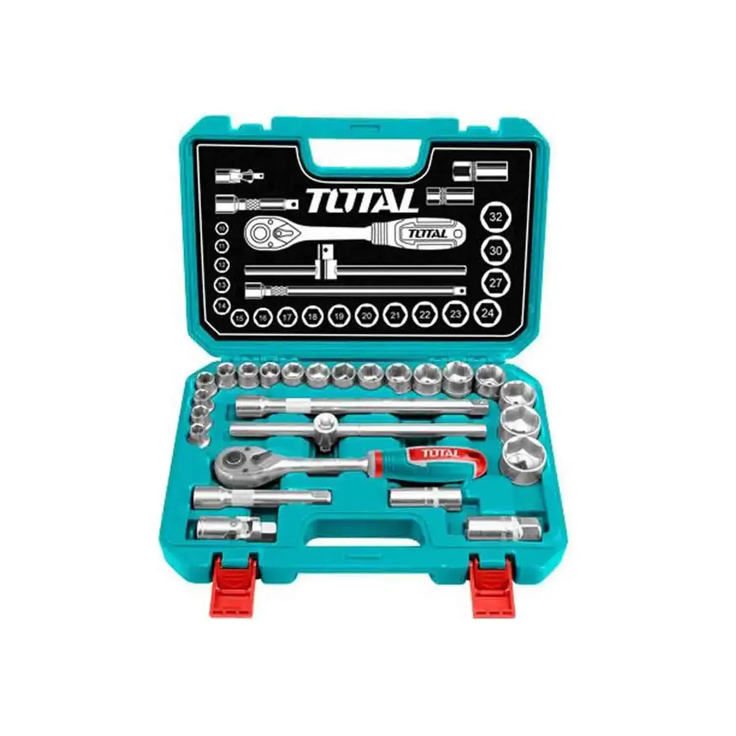 Coffret de douilles 1/2" Total 25 pièces 10 à 32 mm THT121251