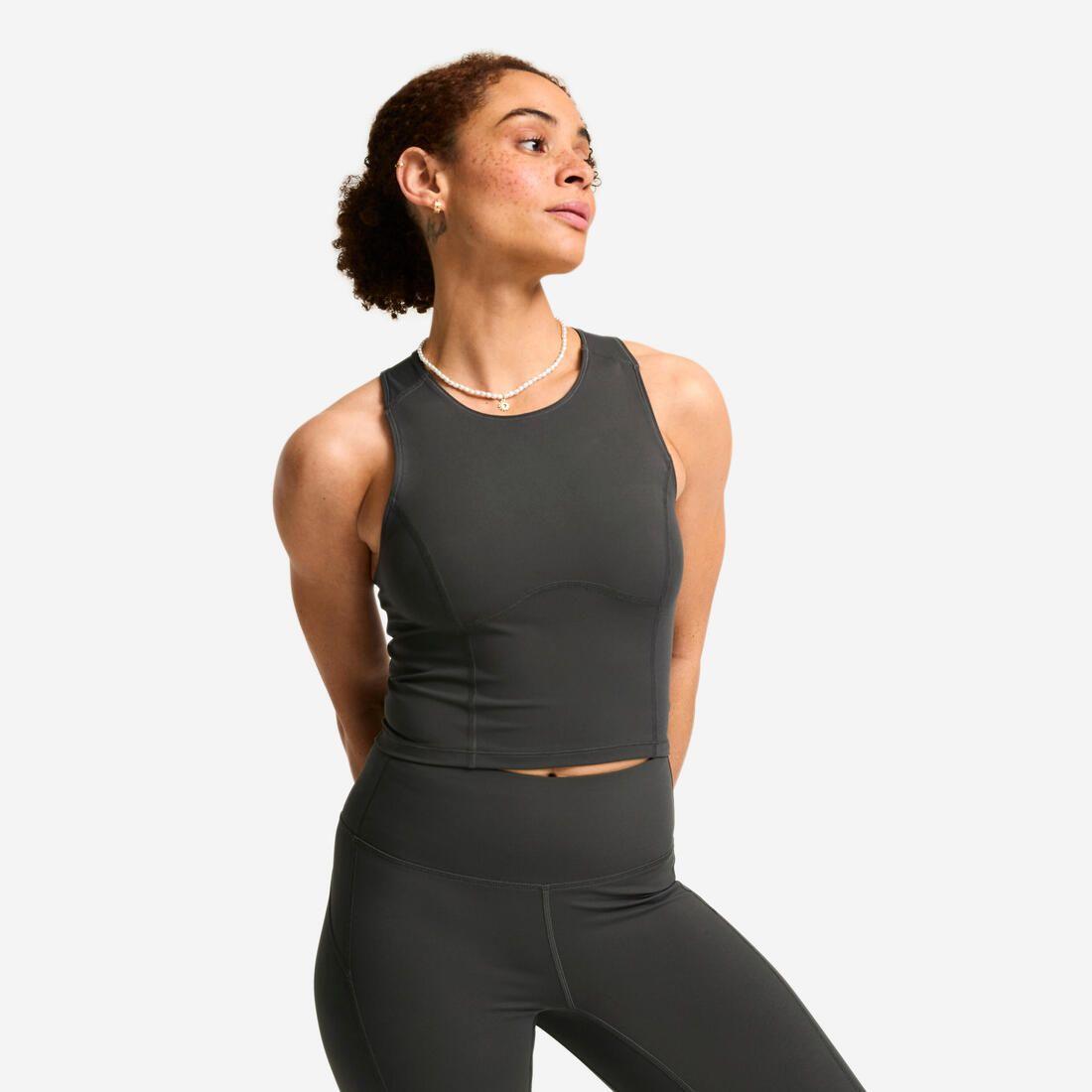 Débardeur de sport court galbant femme, Shape foncé