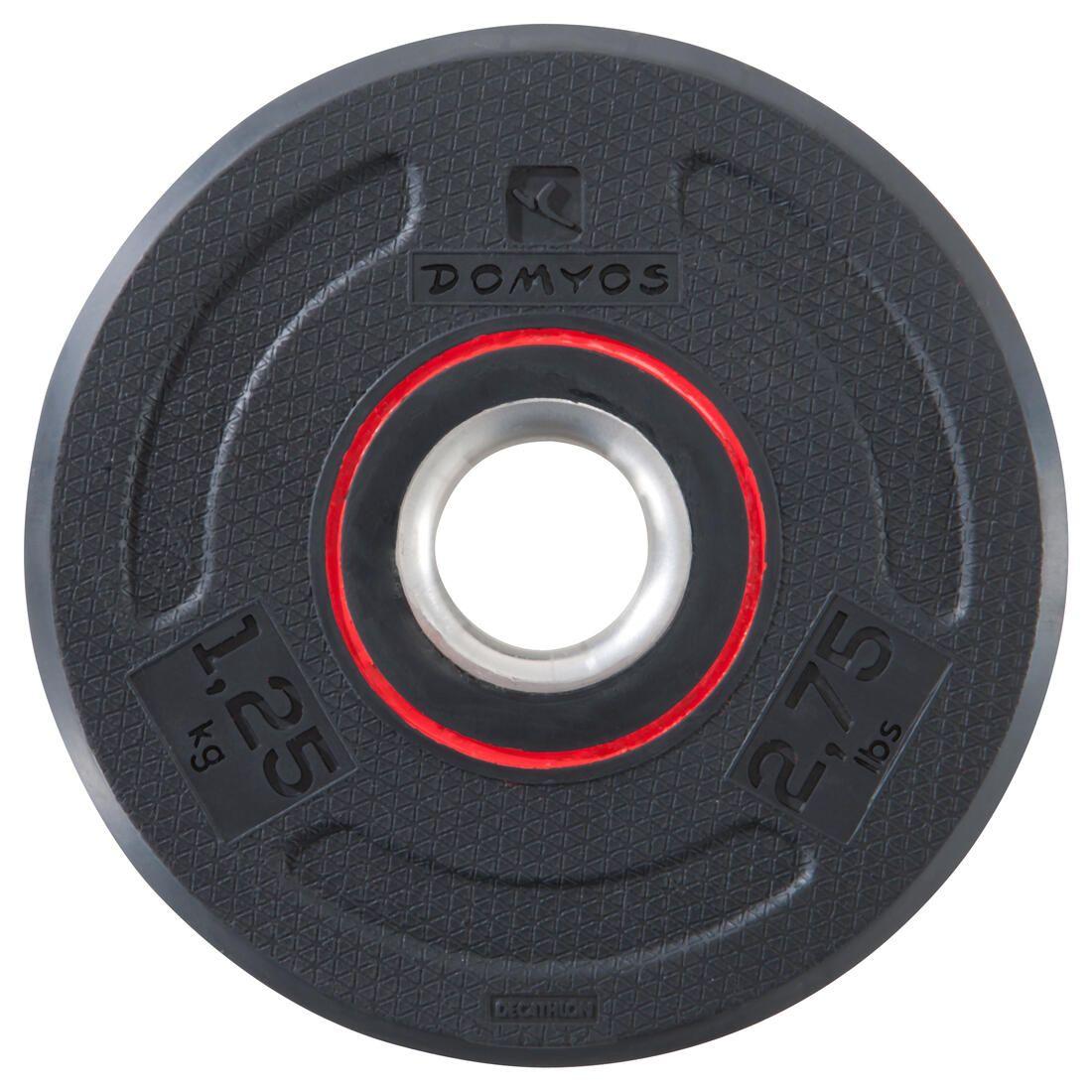 Disque musculation en caoutchouc 1,25kg 28mm, fonte en partie recyclée