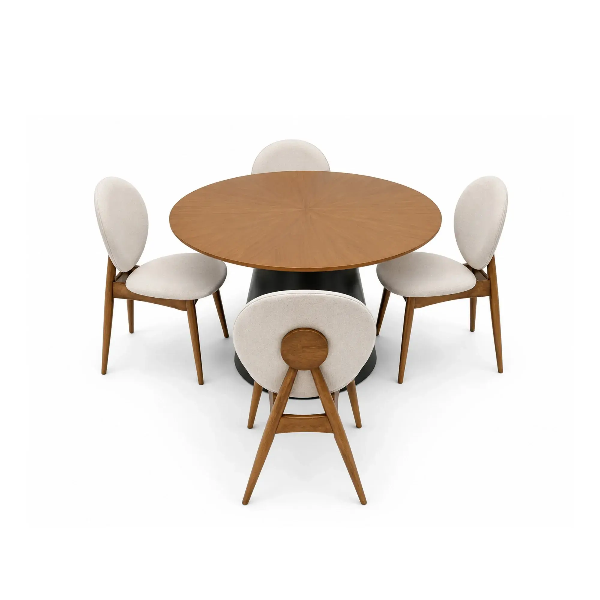 Ensemble salle à manger table ronde en bois + 4 chaises 106x25 cm