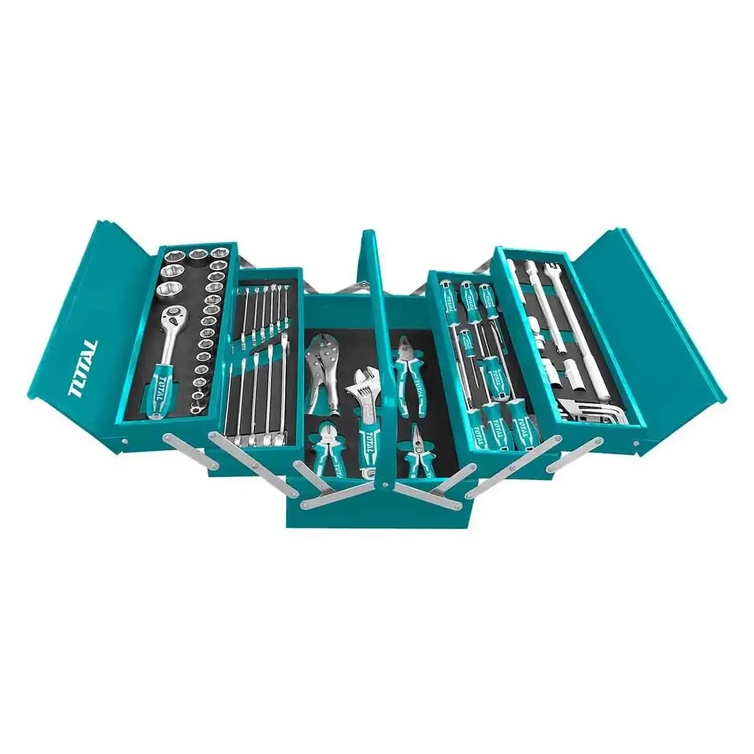 Coffret à outils métallique Total 108 pièces - Douilles 1/4" et 1/2" THTCS121081