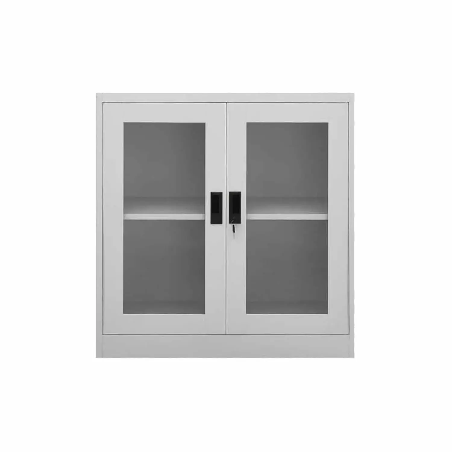 Armoire métallique basse 2 portes vitrées 1 étagère - 90x40x90 cm