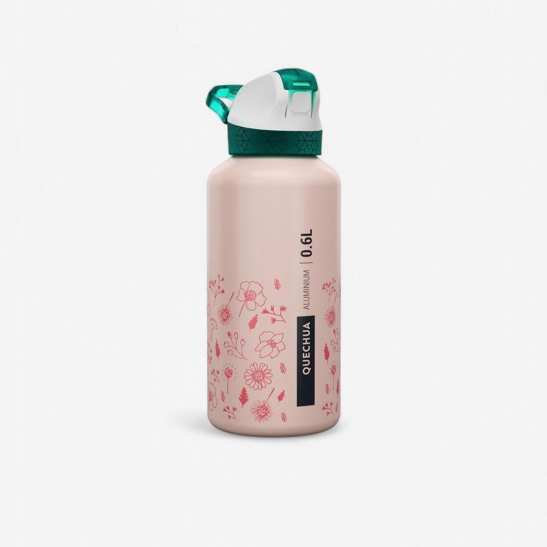 Gourde alu enfant 0,6L, bouchon instantané, pipette et paille, en alu recyclé