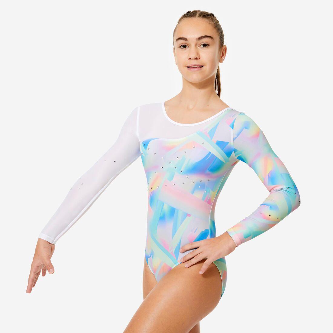 Justaucorps gym manches longues à strass, fille