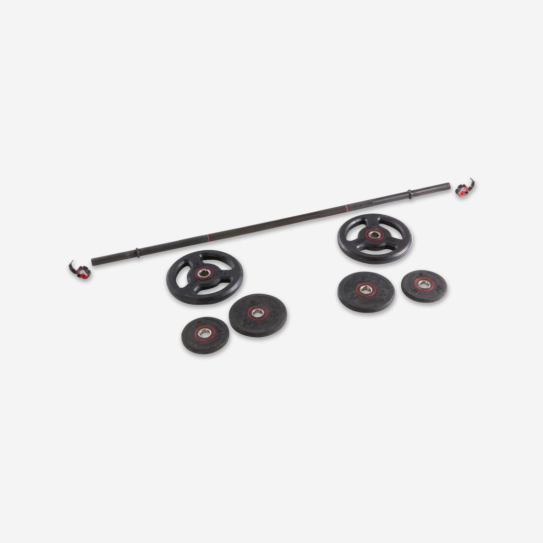 Kit 20 kg barre et poids de musculation 1,30 m 28mm, fonte à 80% recyclée