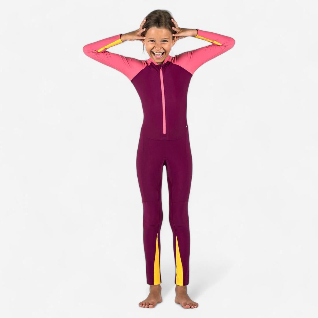 Maillot de bain fille manches longues - uv combiswim 100 rose violet