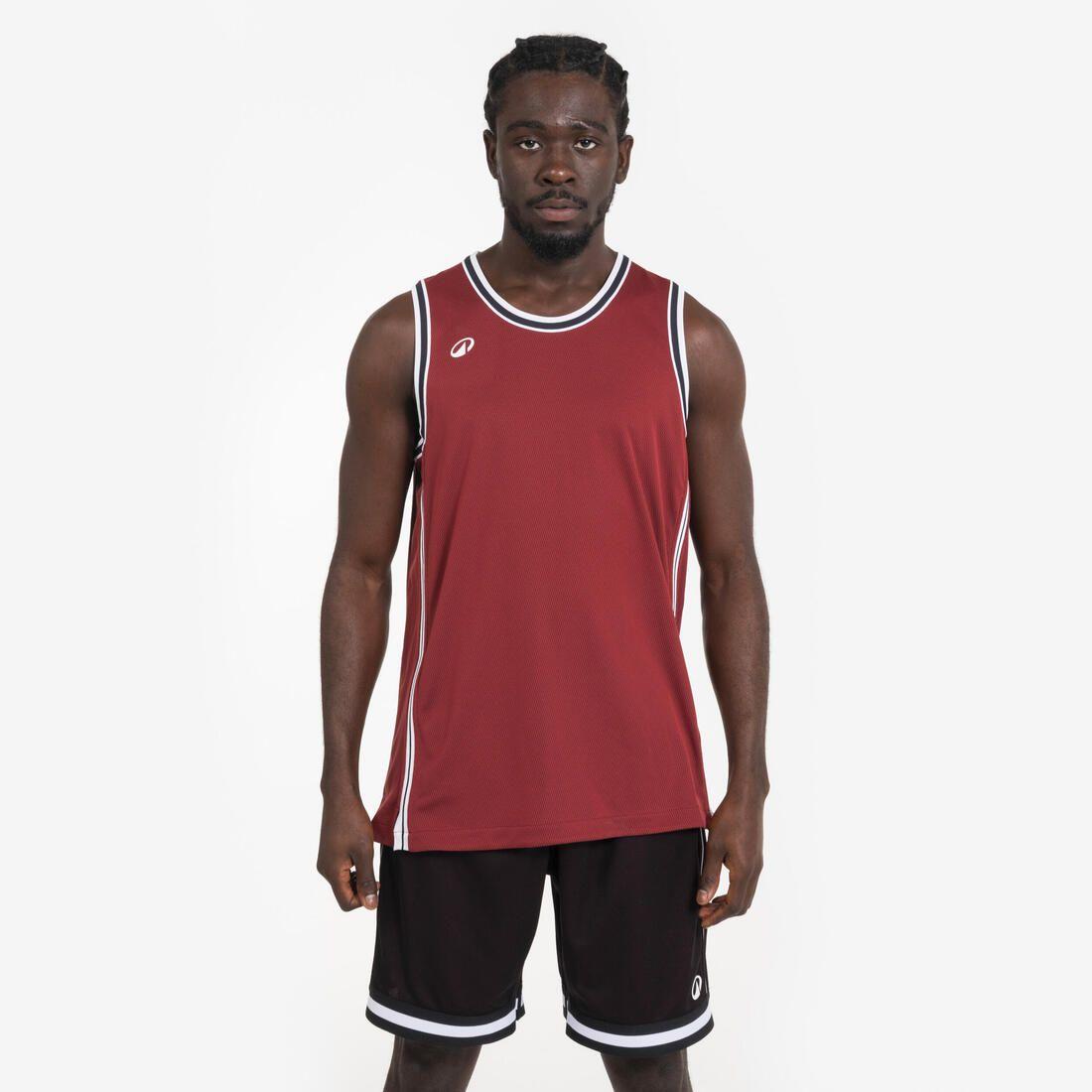 Maillot de Basketball sans manche réversible Adulte - TANK 500 noir rouge