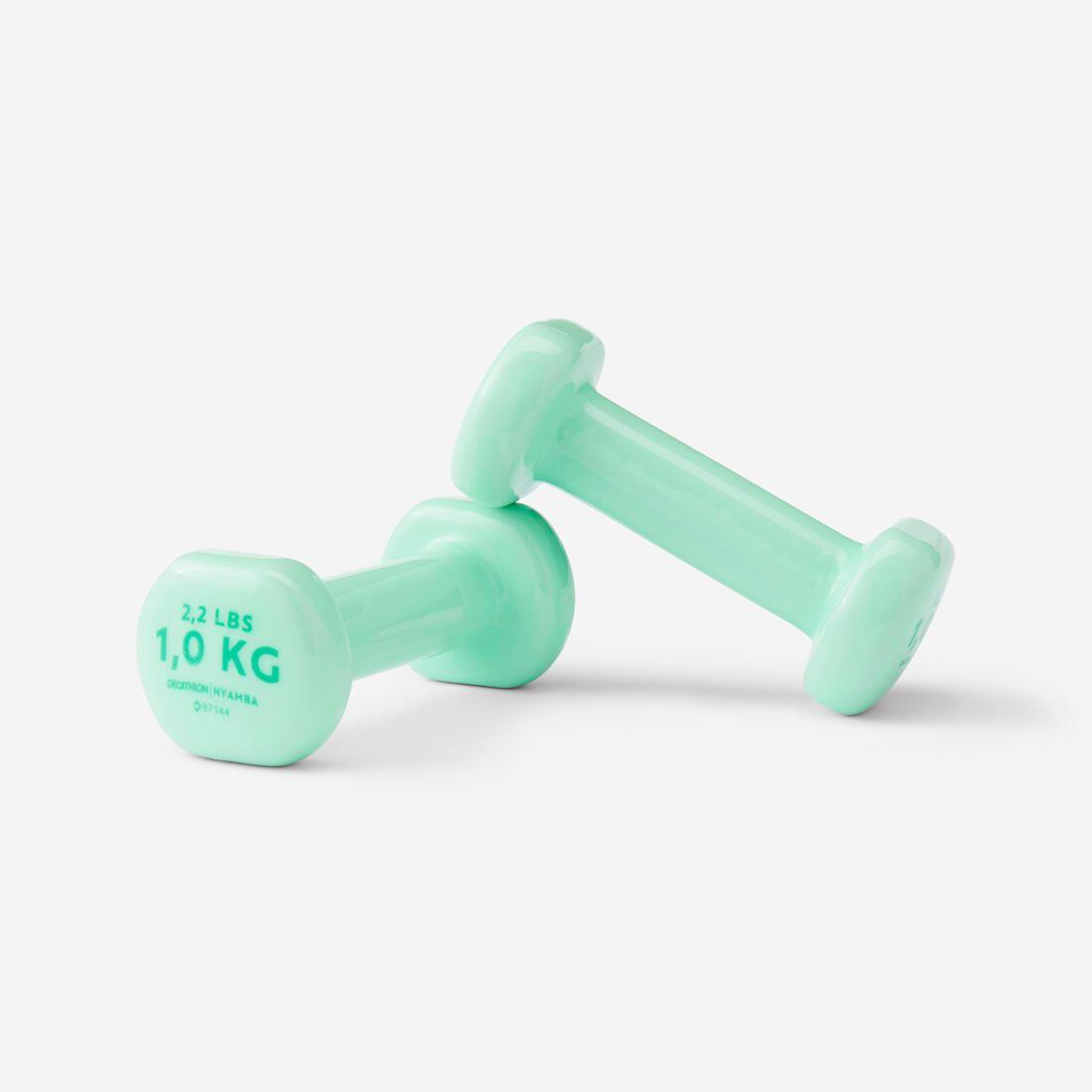 Paire d'haltères fitness 2*1 kg, fonte à 80% recyclée, vert clair