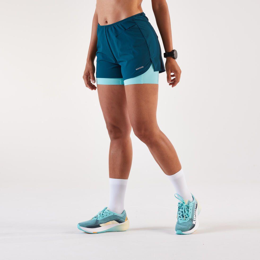 Short 2en1 de running & trail Femme, Kiprun Run 500 Confort
