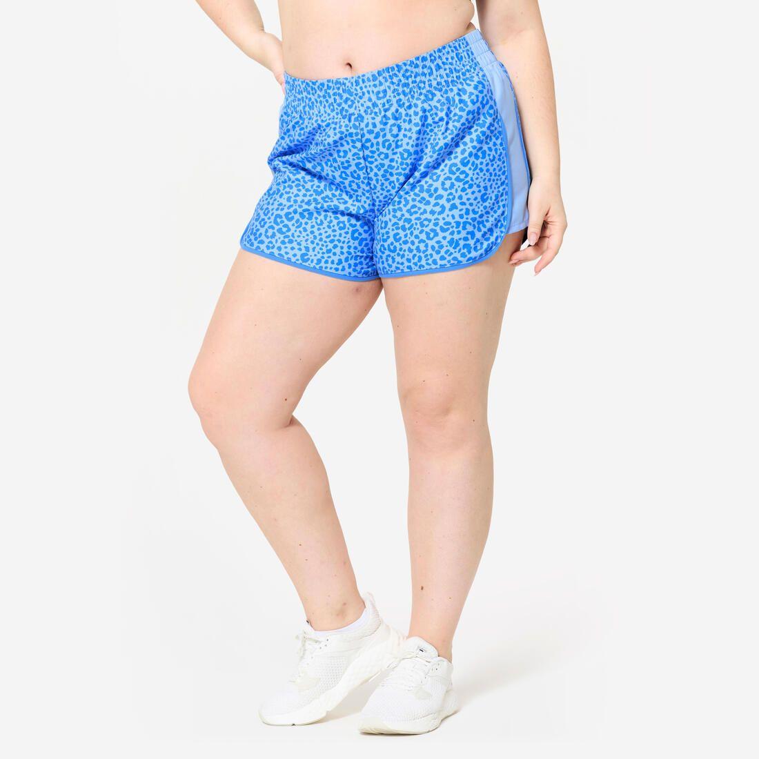 short de fitness court et léger, imprimé beige léopard liseré