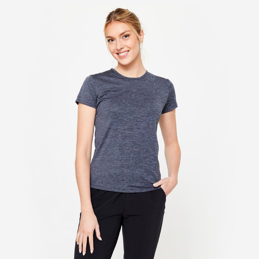 T-shirt manches courtes fitness cardio femme, gris chiné