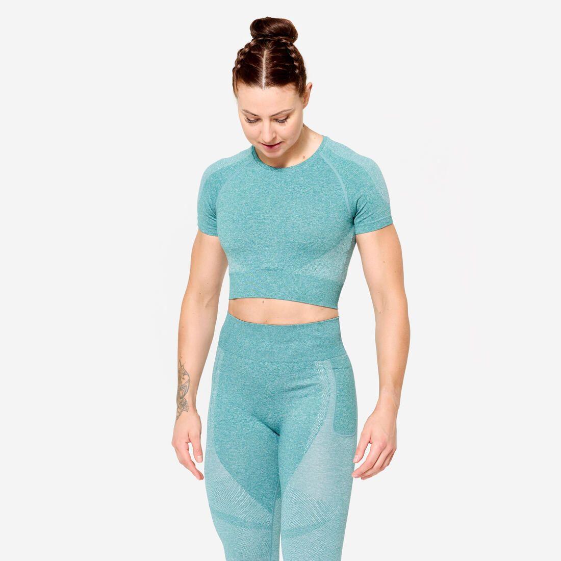 Tee shirt crop top femme - turquoise